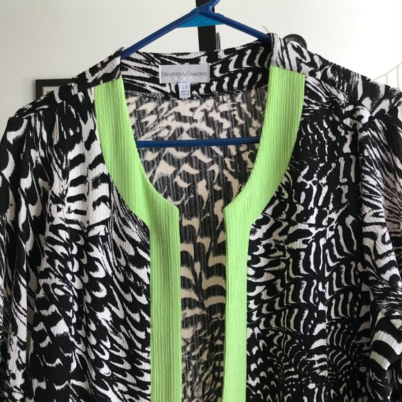 DRAPER'S & DAMON'S size L Black & Cream Print Textured Slinky Knit Jacket - Picture 2 of 4